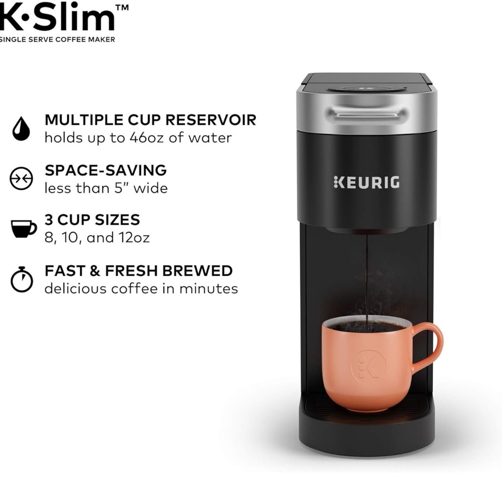 Keurig K-Slim Single Serve K-Cup Pod Coffee Maker, Multistream Technology, Black